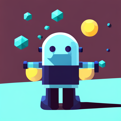 tiny, cute, robot, front-facing view, geometric shapes, low-poly, rubber