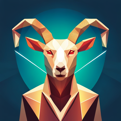 abstract, vector, low-poly, small, goat, antlers, robot, white background, geometric shapes, angular, blocky, digital, minimal, contrasting textures, polygonal, computer graphics, 3D modeling, wireframe, symmetry