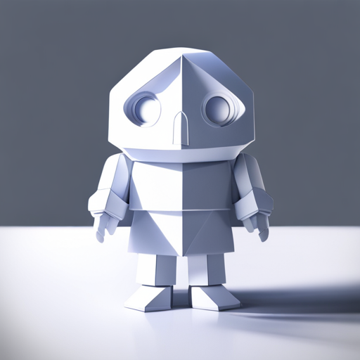 low-poly, rubber, white background, front facing view, robot, geometric shapes