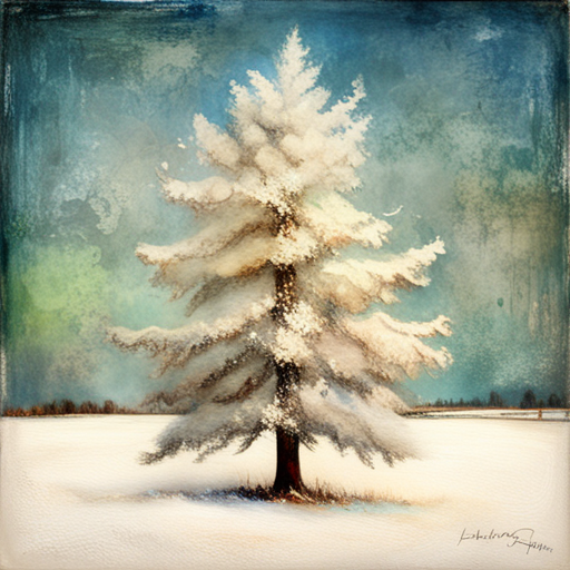 four Christmas tree, white background, textured canvas, oil vintage