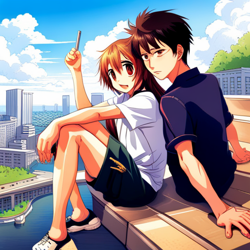 manga, Japanese art, school friends, friendship, youth, dynamic composition, expressive characters, flowing hair, school uniforms, shy girl, boyish boys, contrast, emotional connection, joyful, energetic, lively, manga artist, school setting, emotive facial expressions, detailed backgrounds, iconic poses, action-packed, adventurous, fun