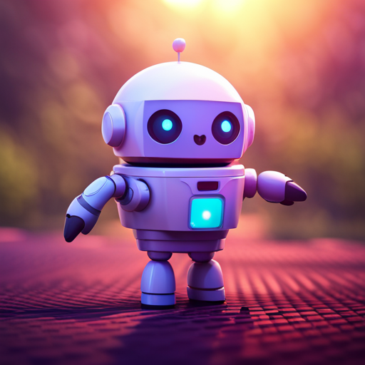 tiny, cute robot, front facing view, low poly, rubber, playful colors, futuristic, geometric shapes, minimalistic design, 3D modeling, animation, small scale