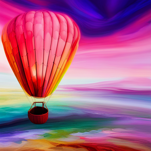 vibrant colors, large scale, dreamlike landscape, whimsical hot air balloon, surreal atmosphere, fantasy elements, imaginative composition, ethereal lighting, fantastical perspective, magical realism, floating sensation, colorful palette, otherworldly adventure, mythical goddess, enchanting, mysterious, enchantment