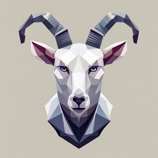 Goat, antlers, robot, vector, abstract, low-poly, white background, geometric shapes, angular lines, digital art, minimalism, 3D modeling, contrast, simplicity