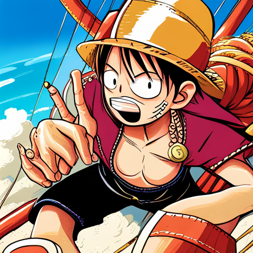 One Piece characters, vibrant colors, dynamic poses, action-packed scenes, epic battles, pirate adventure, intricate details, exaggerated proportions, comic book style, high energy, Shonen manga, unique character designs, emotional expressions, oceanic themes, devil fruits, straw hats, grand line, marine admirals, Yonko, character development, friendship, loyalty, dreams, determination, epic storytelling, large ensemble cast, mythical creatures, supernatural powers anime