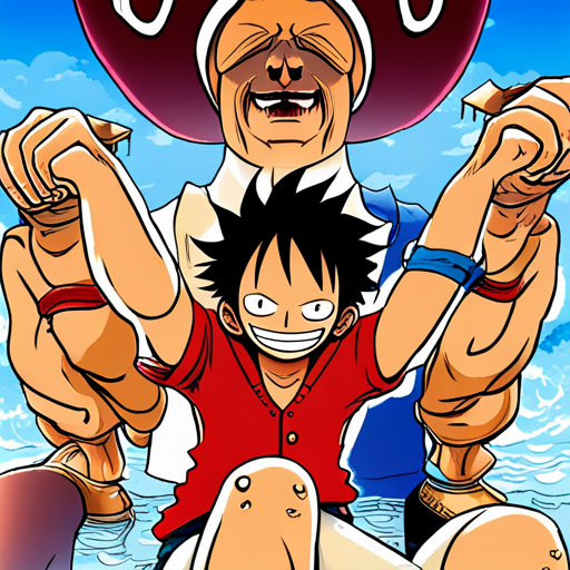 One Piece characters, vibrant colors, dynamic poses, action-packed scenes, epic battles, pirate adventure, intricate details, exaggerated proportions, comic book style, high energy, Shonen manga, unique character designs, emotional expressions, oceanic themes, devil fruits, straw hats, grand line, marine admirals, Yonko, character development, friendship, loyalty, dreams, determination, epic storytelling, large ensemble cast, mythical creatures, supernatural powers