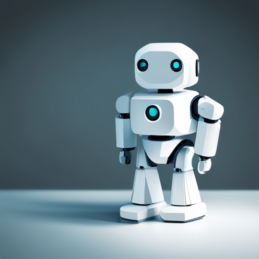 tiny robot, front-facing, polygonal, minimalist, low-poly, geometric shapes, white background, cute, futurism, robotic, cartoonish, 3D model