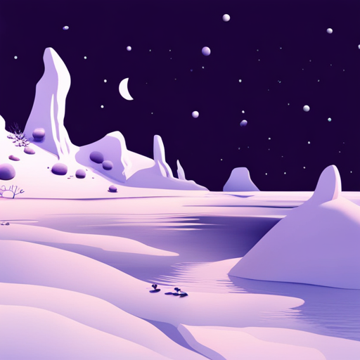 surrealism, winter wonderland, playful penguins, graphical style, Arctic animals, looping animation, sliding, comedy