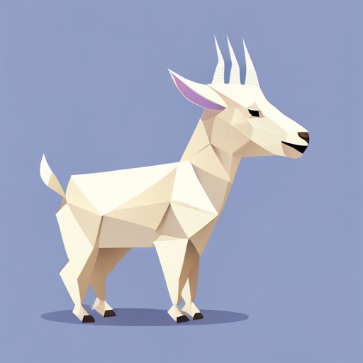 abstract vector, low-poly, geometric shapes, small, goat, antlers, robot, white background, depth, materials, textures