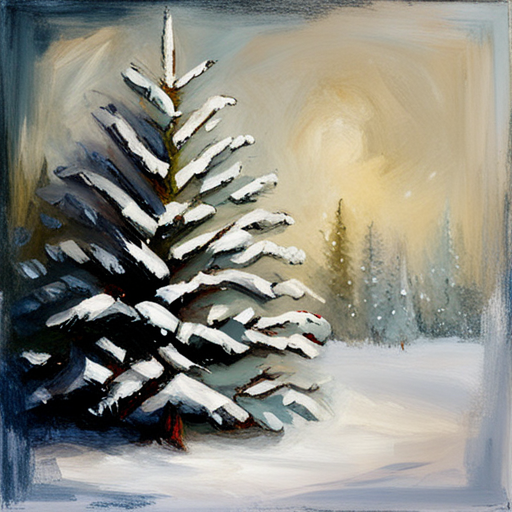 four Christmas tree, white background, textured canvas, oil vintage