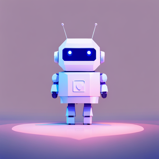 Minimalist, geometric robot sculpture, cuteness with simplicity, features cute geometric shapes, white space and light sources emphasize low-poly texture