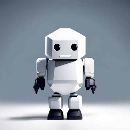 low-poly, rubber, white background, front facing view, robot, geometric shapes