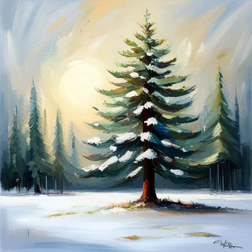 four Christmas tree, white background textured canva, oil vintage