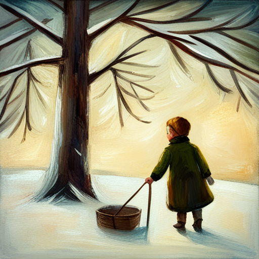 Vintage oil, impersonalism, winter, children, Christmas tree, painting, classic, muted colors