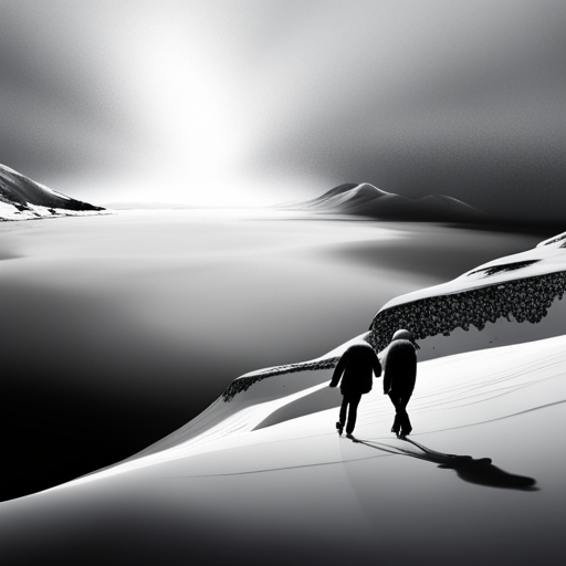 surrealism, winter, playful, monotone, graphical, Arctic waddle, animated, looping, ice, sliding, comedy