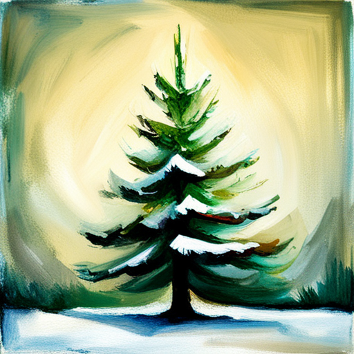 Christmas tree, white background, textured canvas, oil painting, vintage analog-film