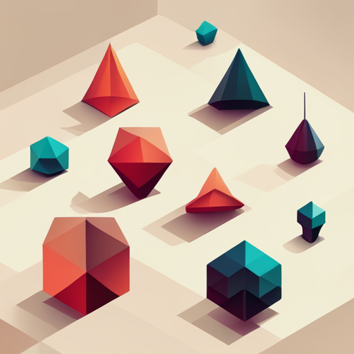 Geometric shapes, abstract art, vector graphics, low-poly modeling, small size, robot, goat-inspired design