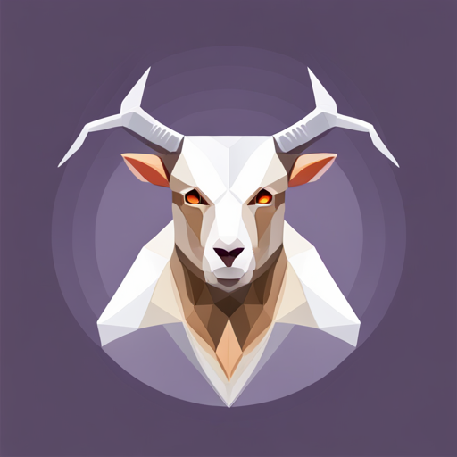 abstract, vector, polygonal, geometry, 3d, low-poly, angular, design, surrealism, glitch-art, fragmented, minimalism, synthetic, futurism, cubic, shading, contrast, color-blocks, small, diminutive, goat, horned, antlers, robotic, android