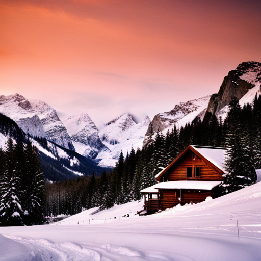 majestic, serene, landscape, peaceful, remote, solitude, cozy, rustic, wooden, cabin, mountains, nature, escape, retreat, tranquility, forest, trees, snow-capped peaks, scenic enhance
