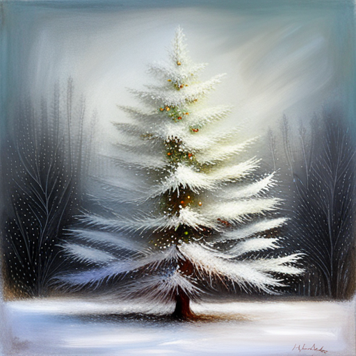 four Christmas tree, white background, textured canvas, oil vintage