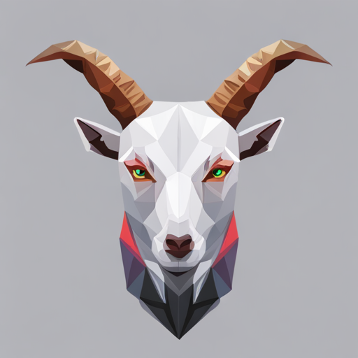 abstract vector, low-poly, geometric shapes, small, goat, antlers, robot, white background, depth, materials, textures