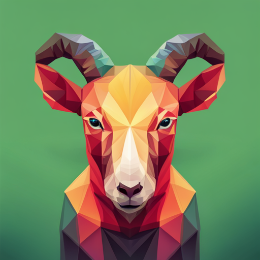 abstract, vector, low-poly, geometric shapes, small, goat, robot, industrial design, vibrant colors, angular lines