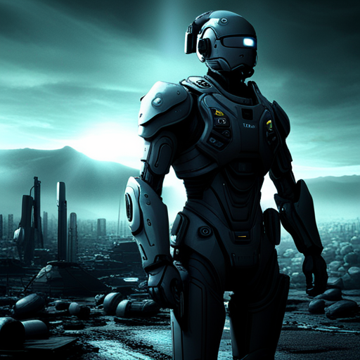 cybernetic enhancements, dystopian future, robotics, military technology, biomechanical design, futuristic weaponry, global catastrophe, cyberpunk aesthetics
