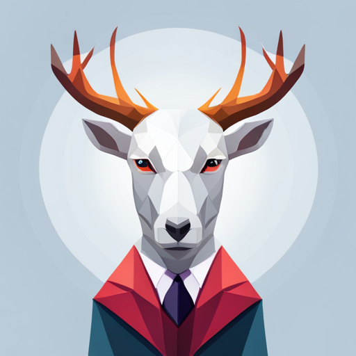 abstract, vector, low-poly, small, goat, antlers, robot, white background