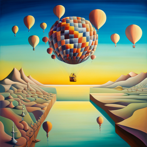 whimsical, dreamlike, Jules Verne, surrealism, vibrant colors, vast landscapes, floating worlds, magical realism, retro-futurism, atmospheric perspective, mythical creatures, fantasy elements, exaggerated proportions, ethereal light, epic scale, steampunk influences