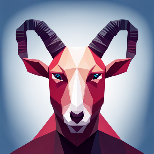 abstract, vector, low-poly, small, goat, antlers, robot, white background, geometric shapes, minimalism, composition, polygonal, texture, digital design, angular, contemporary, artificial intelligence, 3D modeling, sci-fi, futuristic, metal material, symmetry