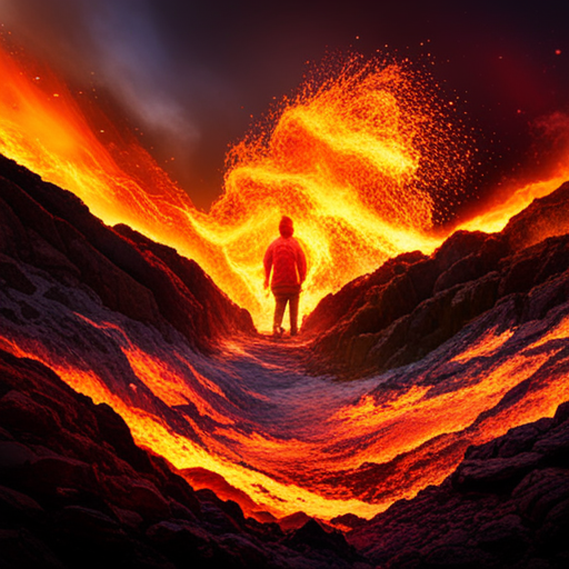Flickering flames, inferno, burning passion, scorching heat, smoke, ember, ashes, fireballs, magma, volcanic eruptions, fiery explosions, phoenix rising, igniting fury, fiery landscape, red and orange hues, burnt sienna, heat waves, smoke signals, blazing embers, molten lava