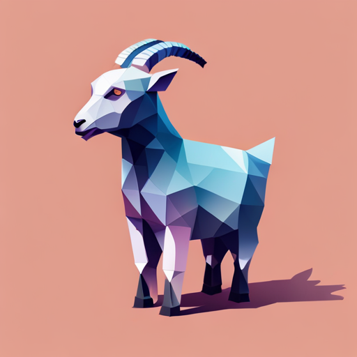 Geometric shapes, abstract art, vector graphics, low-poly modeling, small size, robot, goat-inspired design