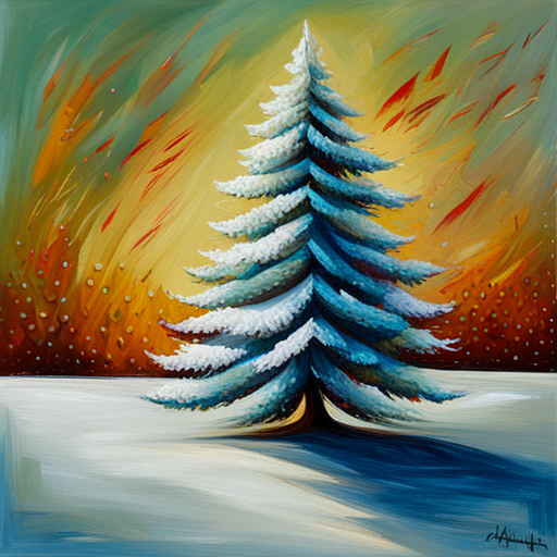 Christmas tree, white background, textured canvas, oil painting, vintage analog-film