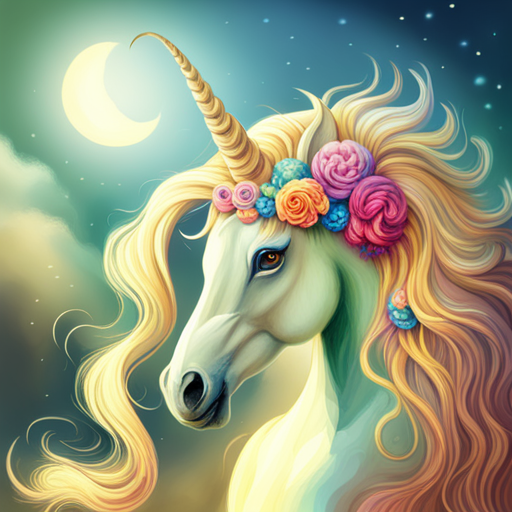 unicorn, flower, magical creature, mythical, whimsical, enchanting, fairytale, mystical, ethereal, fantasy, vibrant colors, soft pastels, dreamlike, surreal, nature, forest, meadow, sunshine, petals, blooming, delicate, graceful, majestic, horn, mane, tail, mystical, otherworldly, legendary, mythical creature, mythical world