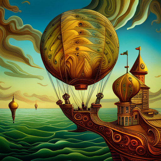 vibrant colors, large scale, dreamlike landscape, whimsical hot air balloon, surreal atmosphere, fantasy elements, imaginative composition, ethereal lighting, fantastical perspective, magical realism, floating sensation, colorful palette, otherworldly adventure, mythical goddess, enchanting, mysterious, enchantment