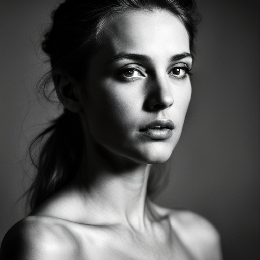 feminine strength, gracefulness, portrait, black and white, soft lighting, emotional expression, beauty, empowerment, contemporary, contrast, delicate features, monochrome, dramatic shadows, timeless elegance