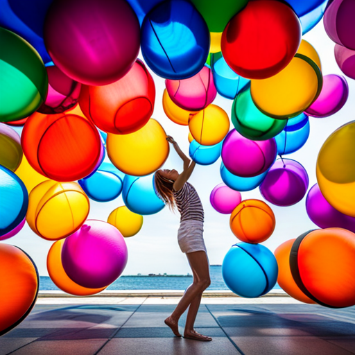 colorful, vibrant balloons floating in the sky, joyful celebration, whimsical surreal dreamlike fantasy, soft pastel colors, playful movement, organic shapes, transparent, light shadows