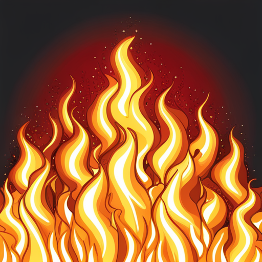 fiery, passionate, flames, heat, scorching, combustion, vector illustration, iconic, bold, explosive, red, orange, vectorized, digital art