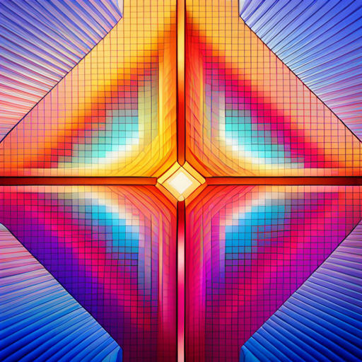 array, floating point numbers, abstract, geometric shapes, color palette, digital medium, mathematical precision, vibrant, dynamic composition, futuristic, technology-inspired, visual rhythm, symmetrical, juxtaposition, minimalistic, high contrast, pattern, data visualization digital-art