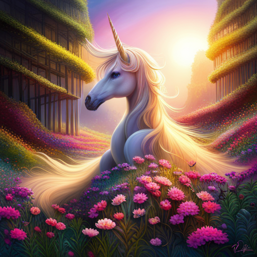 unicorn, flower, magical creature, mythical, whimsical, enchanting, fairytale, mystical, ethereal, fantasy, vibrant colors, soft pastels, dreamlike, surreal, nature, forest, meadow, sunshine, petals, blooming, delicate, graceful, majestic, horn, mane, tail, mystical, otherworldly, legendary, mythical creature, mythical world