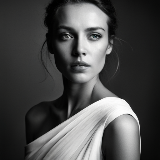 feminine strength, gracefulness, portrait, black and white, soft lighting, emotional expression, beauty, empowerment, contemporary, contrast, delicate features, monochrome, dramatic shadows, timeless elegance, high fashion, ethereal, vulnerability, modern, classic, fine art, chiaroscuro