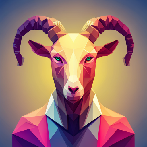 geometric shapes, vector, 3D modeling, low-poly, futuristic technology, artificial intelligence, small robot, goat features, abstract