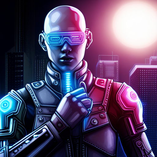 cybernetic-human, dystopian, neon, retro-futuristic, robot-soldier, augmented-reality, post-apocalyptic