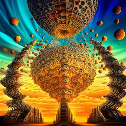 hyper dimensional array, abstraction, surrealism, digital art, geometric shapes, vibrant colors, futuristic, complexity, intricate patterns, mathematical precision, multidimensional, alternate realities, transcendence