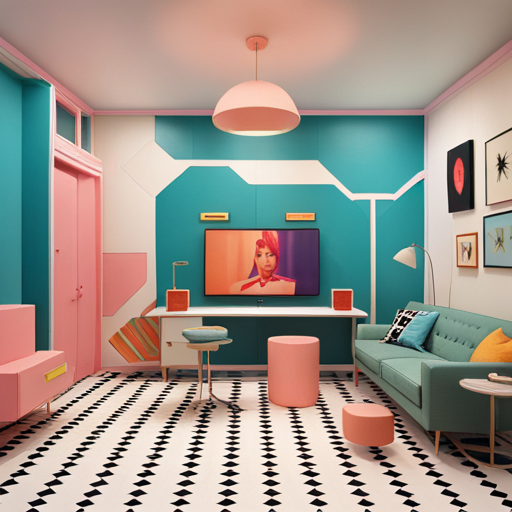 Wes Anderson, robotic, futurism, artificial intelligence, retrofuturism, symmetry, color blocking, whimsical, quirky, pastel color palette, nostalgic, vintage technology, social commentary