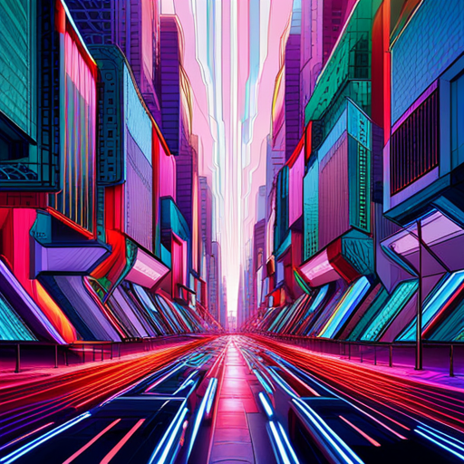 futuristic, artificial intelligence, data visualization, machine learning, generative art, wires and circuits, cyberpunk, neon colors, maximalism, complex patterns, glitch art, technology, perspective, movement, geometric shapes, symbolism