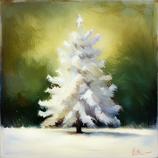 Christmas tree, white background, textured canvas, oil painting, vintage