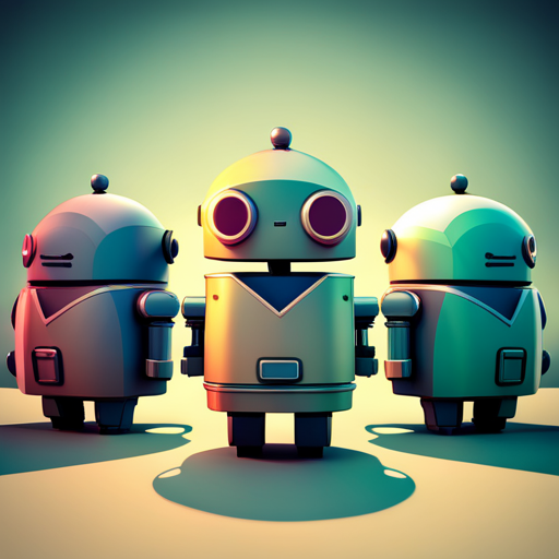 tiny, cute robot, front facing view, low poly, rubber, playful colors, futuristic, geometric shapes, minimalistic design, 3D modeling, animation, small scale