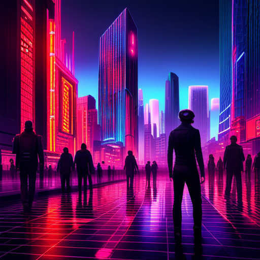 neon, cyberpunk, futuristic, technological, artificial intelligence, robotics, digital world, coding, circuit boards, pixelated, glitchy, hacking, dystopian, rebellion, virtual reality, computer-generated, augmented reality, robotic uprising, data-driven society