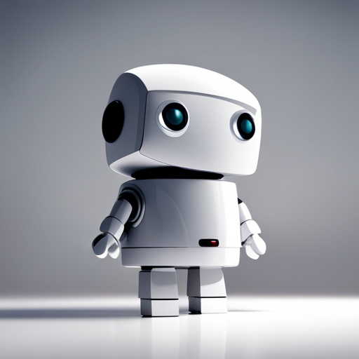 Minimalist, geometric robot sculpture, cuteness with simplicity, features cute geometric shapes, white space and light sources emphasize low-poly texture